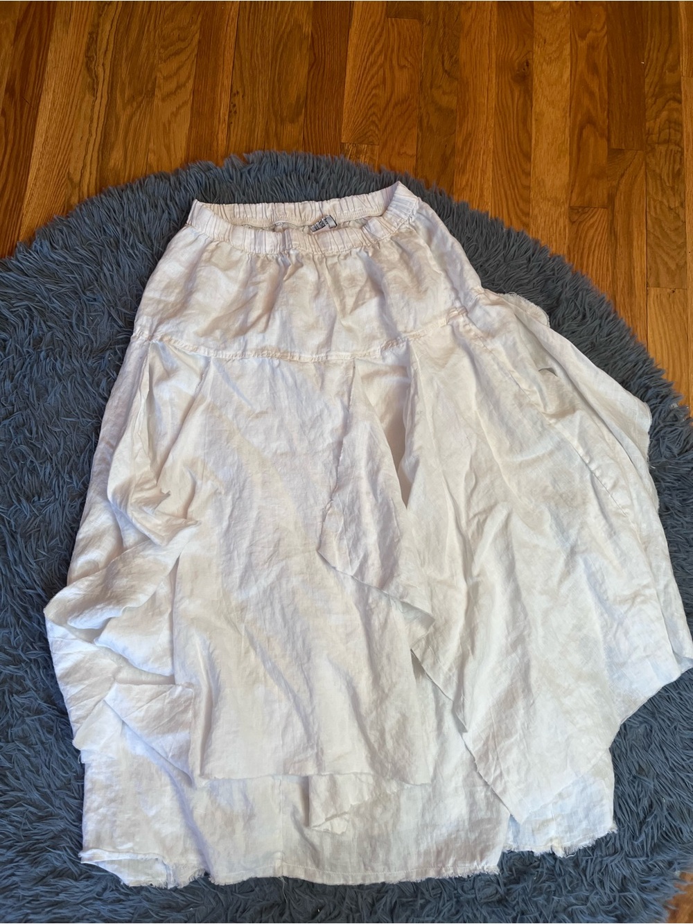 La Fixsun White 100% Linen Tiered Raw Hem Midi Skirt Size S Made in USA